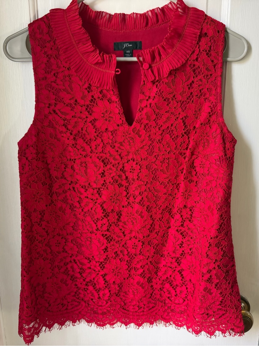 J. Crew Red Floral Lace Sleeveless Ruffled Neck Top Size XS